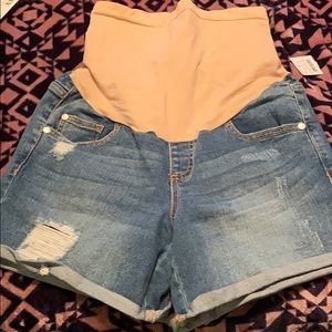 Maternity jean shorts- indigo blue